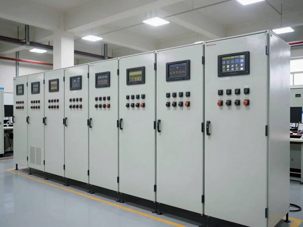 Heavy industrial electrical control panels installed in a testing